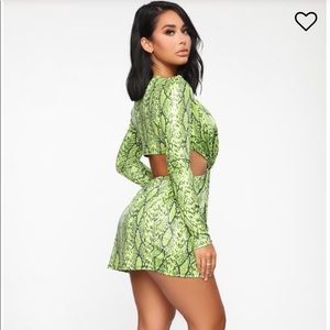 Snake Pattern Mini Dress- Neon Green